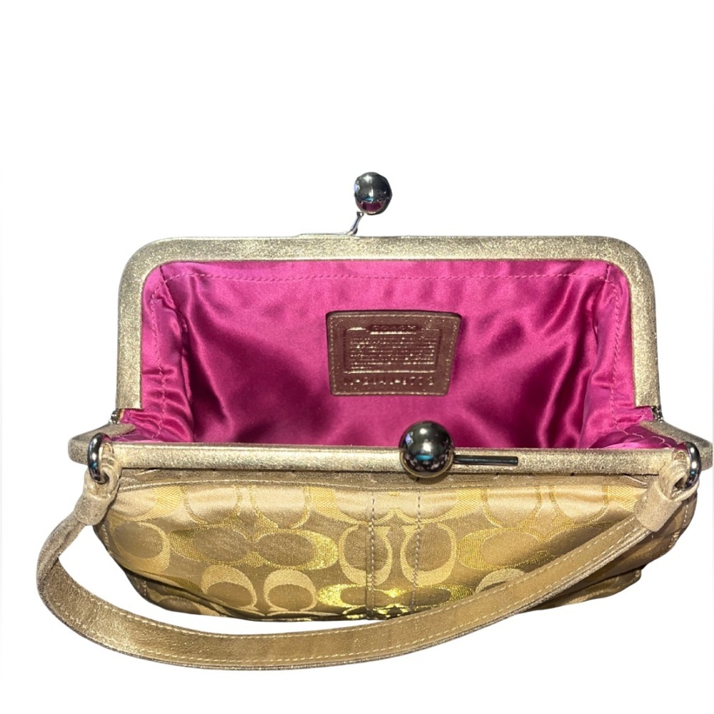 Y2k Coach Vintage Gold Metallic “C”Signature Kiss-lock Frame Handbag, Charm - Picture 8 of 16